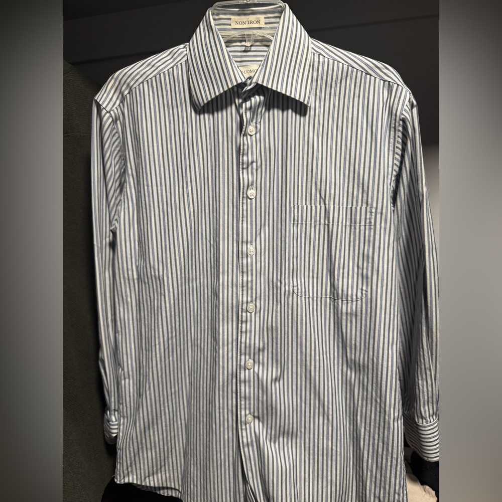 Pronto Uomo Classic Blue and White Striped Dress Shirt - Small